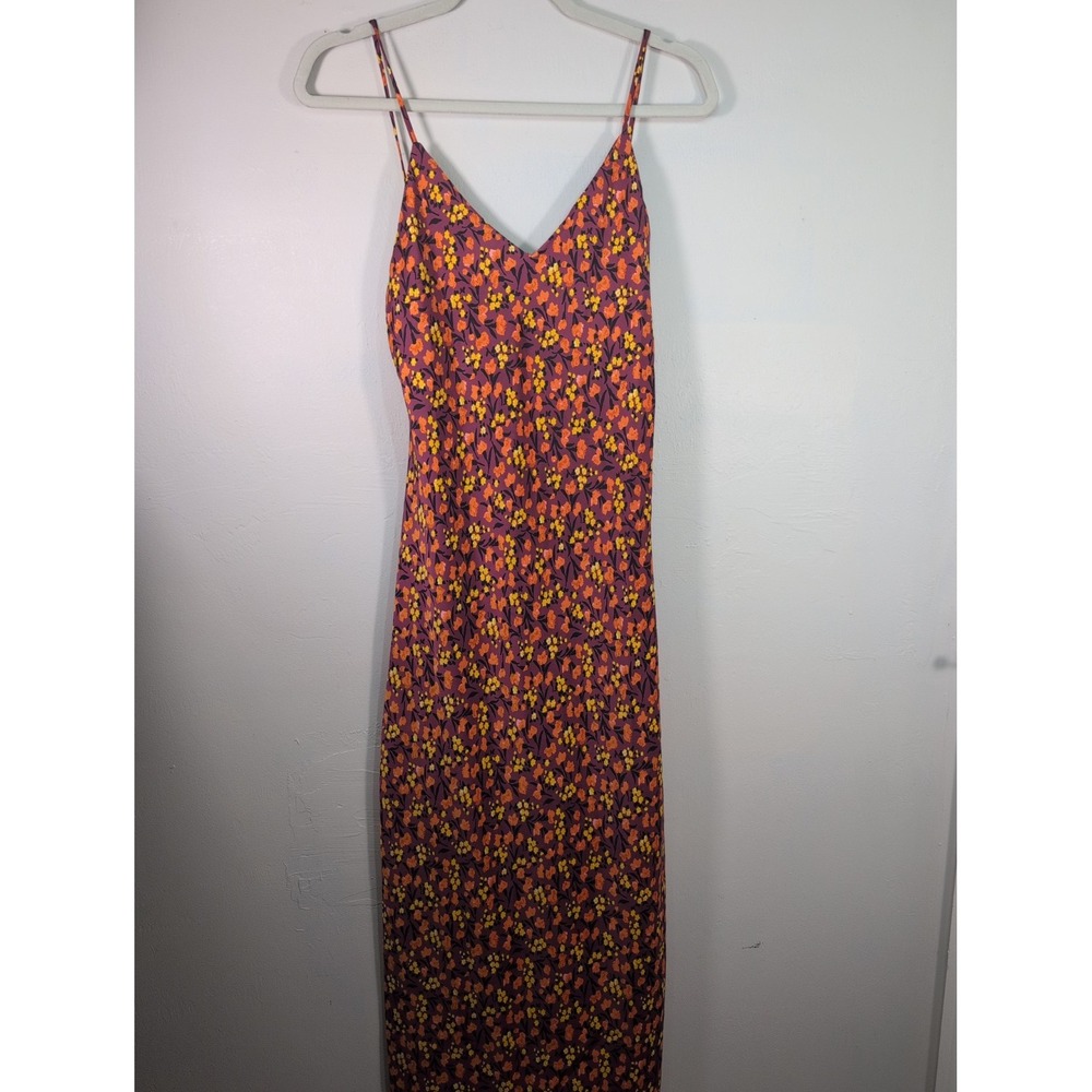 ZARA FLORAL Purple Orange Yellow Maxi Dress Small
